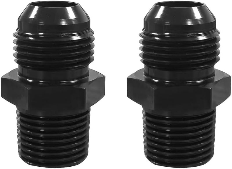 lanstixr 10AN Male Flare to 1/2'' NPT Male Hose Pipe Fitting Adapter Union Connector Aluminum Straight Black Anodized 2PCS - Image 1